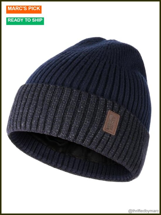Fleece Lined Beanie Warm Winter Cap Unisex Knit Cuffed Skullies main image 5